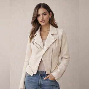 Blank NYC Cream Moto Blazer Jacket | Textured Tweed | Tailored Fit | M